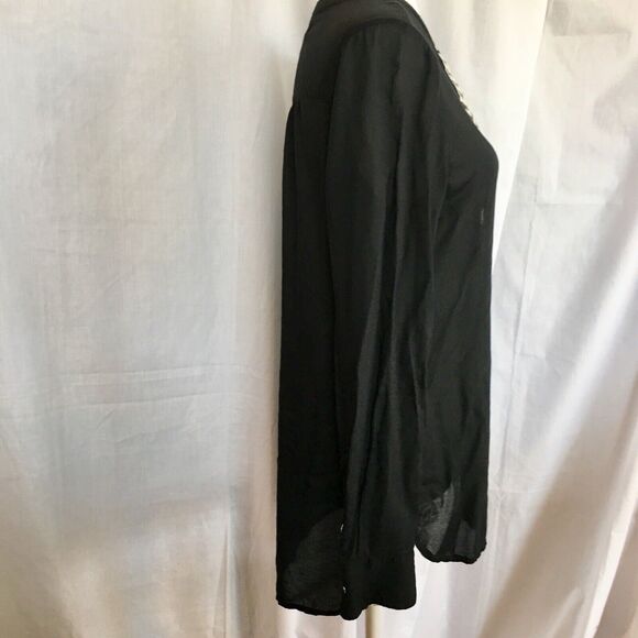 Old Navy Womens Medium Black Tunic Shirt Top Blouse White Chevron Button Up - Picture 3 of 12